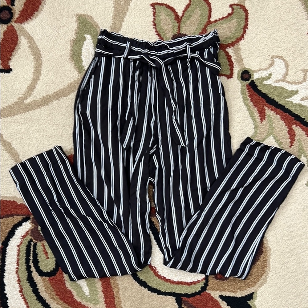 Striped Black and White Girls Pants